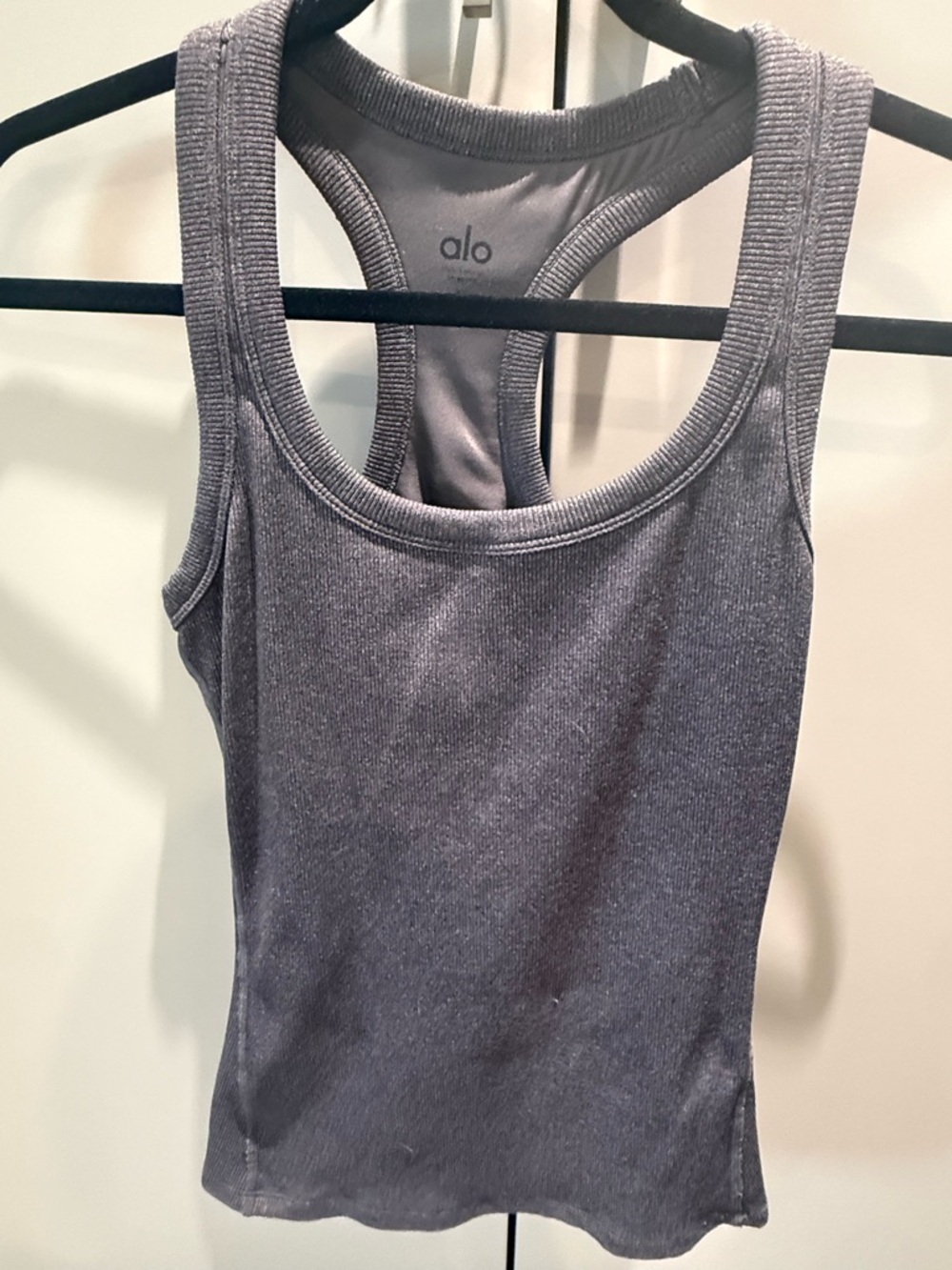 ALO Yoga Women's Ribbed Racerback Tank in Charcoal Gray